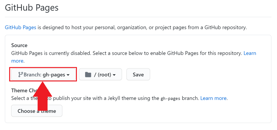 Screenshot of the 'GitHub Pages' section in the GitHub Repository Settings