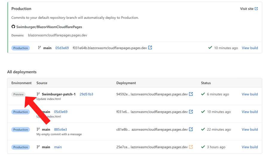 Screenshot of a preview build & deploy on Cloudflare pages