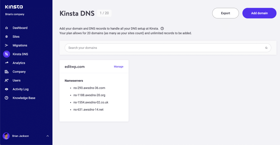 Manage DNS in MyKinsta